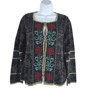 Gudrun Sjoden Cardigan Sweater Small Wool Blend Floral Multicolored CJ-2197